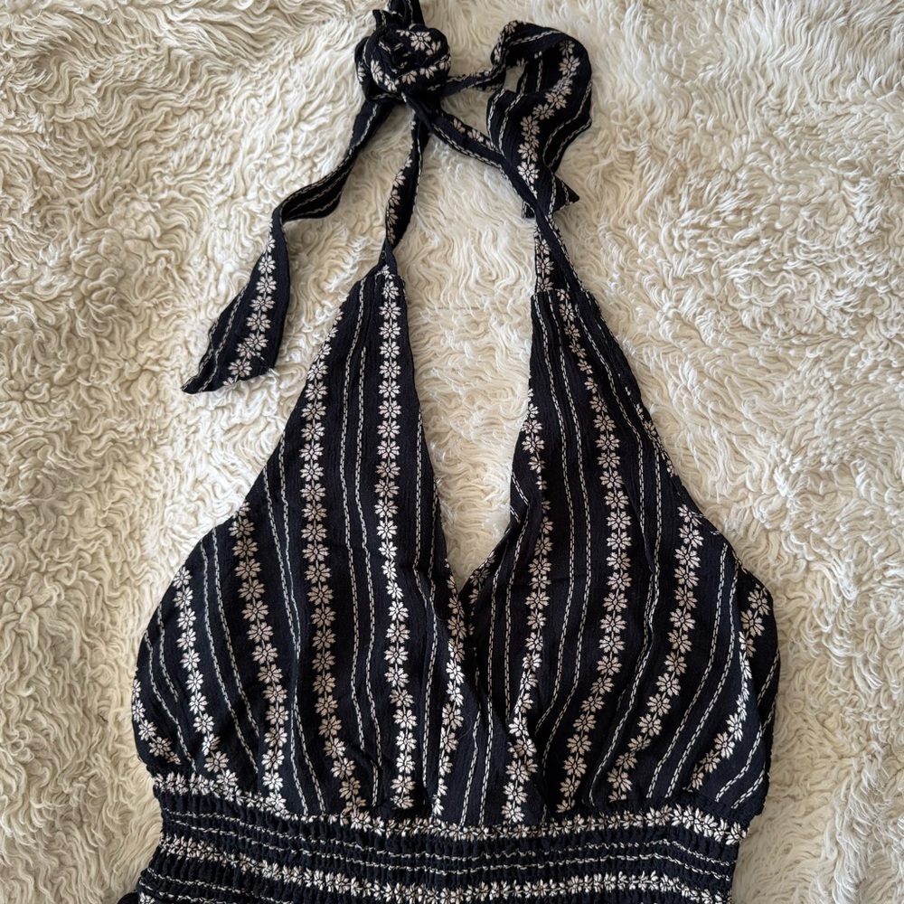American Eagle Floral striped halter cropped jumpsuit small - Picture 7 of 13